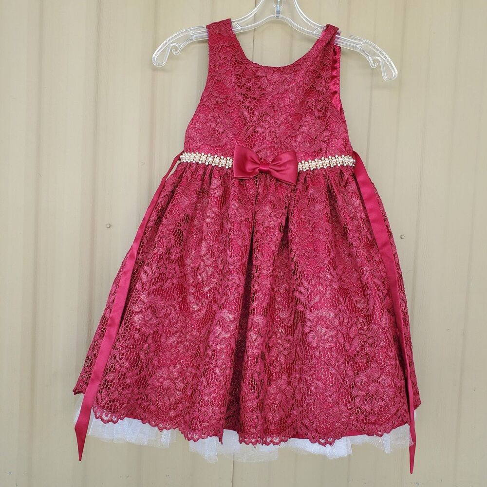 American Princess Girls Dress Lace Red Party Holiday Bow Size 6X/7